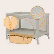 Patut pliant, Lionelo, Laura, 102 x 74 cm, Cu doua nivele, Functie de tarc, Cu roti, Include salteluta si geanta de transport, Pereti din plasa, Deschidere laterala, Pana la 15 kg, 0 luni +, Bej BYNLO-LAURA_BEIGE_SAND