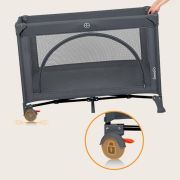 Patut pliant, Lionelo, Laura, 102 x 74 cm, Cu doua nivele, Functie de tarc, Cu roti, Include salteluta si geanta de transport, Pereti din plasa, Deschidere laterala, Pana la 15 kg, 0 luni +, Gri BYNLO-LAURA_GREY_CONCRETE