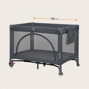 Patut pliant, Lionelo, Laura, 102 x 74 cm, Cu doua nivele, Functie de tarc, Cu roti, Include salteluta si geanta de transport, Pereti din plasa, Deschidere laterala, Pana la 15 kg, 0 luni +, Gri BYNLO-LAURA_GREY_CONCRETE