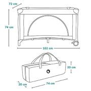 Patut pliant, Lionelo, Laura, 102 x 74 cm, Cu doua nivele, Functie de tarc, Cu roti, Include salteluta si geanta de transport, Pereti din plasa, Deschidere laterala, Pana la 15 kg, 0 luni +, Gri BYNLO-LAURA_GREY_CONCRETE