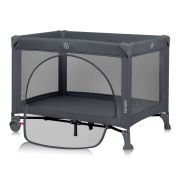 Patut pliant, Lionelo, Laura, 102 x 74 cm, Cu doua nivele, Functie de tarc, Cu roti, Include salteluta si geanta de transport, Pereti din plasa, Deschidere laterala, Pana la 15 kg, 0 luni +, Gri BYNLO-LAURA_GREY_CONCRETE