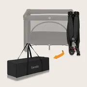 Patut pliant, Lionelo, Laura, 102 x 74 cm, Cu doua nivele, Functie de tarc, Cu roti, Include salteluta si geanta de transport, Pereti din plasa, Deschidere laterala, Pana la 15 kg, 0 luni +, Negru BYNLO-LAURA_BLACK_CARBON