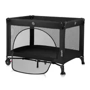 Patut pliant, Lionelo, Laura, 102 x 74 cm, Cu doua nivele, Functie de tarc, Cu roti, Include salteluta si geanta de transport, Pereti din plasa, Deschidere laterala, Pana la 15 kg, 0 luni +, Negru BYNLO-LAURA_BLACK_CARBON