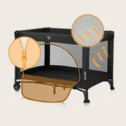 Patut pliant, Lionelo, Laura, 102 x 74 cm, Cu doua nivele, Functie de tarc, Cu roti, Include salteluta si geanta de transport, Pereti din plasa, Deschidere laterala, Pana la 15 kg, 0 luni +, Negru BYNLO-LAURA_BLACK_CARBON