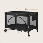 Patut pliant, Lionelo, Laura, 102 x 74 cm, Cu doua nivele, Functie de tarc, Cu roti, Include salteluta si geanta de transport, Pereti din plasa, Deschidere laterala, Pana la 15 kg, 0 luni +, Negru BYNLO-LAURA_BLACK_CARBON