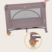 Patut pliant, Lionelo, Laura, 102 x 74 cm, Cu doua nivele, Functie de tarc, Cu roti, Include salteluta si geanta de transport, Pereti din plasa, Deschidere laterala, Pana la 15 kg, 0 luni +, Roz BYNLO-LAURA_PINK_NUDE