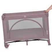 Patut pliant, Lionelo, Laura, 102 x 74 cm, Cu doua nivele, Functie de tarc, Cu roti, Include salteluta si geanta de transport, Pereti din plasa, Deschidere laterala, Pana la 15 kg, 0 luni +, Roz BYNLO-LAURA_PINK_NUDE