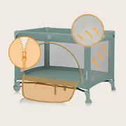 Patut pliant, Lionelo, Laura, 102 x 74 cm, Cu doua nivele, Functie de tarc, Cu roti, Include salteluta si geanta de transport, Pereti din plasa, Deschidere laterala, Pana la 15 kg, 0 luni +, Verde BYNLO-LAURA_GREEN_SAGE