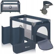 Patut pliant, Lionelo, Stefi, Cu un nivel, Cu intrare laterala cu fermoar, 2 roti, 120x60 cm, Conform cu standardul european de securitate EN 716, Albastru BYNLO-STEFI_BLUE_GREY
