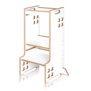 Turn de invatare Montessori, Lionelo, Cass, Functie de raft pentru carti, Pana la 30 kg, 12 luni - 6 ani, Din MDF si furnir, 3 trepte de inaltime, Alb BYNLO-CASS_WHITE