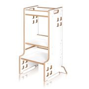 Turn de invatare Montessori, Lionelo, Cass, Functie de raft pentru carti, Pana la 30 kg, 12 luni - 6 ani, Din MDF si furnir, 3 trepte de inaltime, Alb BYNLO-CASS_WHITE