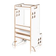 Turn de invatare Montessori, Lionelo, Cass, Functie de raft pentru carti, Pana la 30 kg, 12 luni - 6 ani, Din MDF si furnir, 3 trepte de inaltime, Alb BYNLO-CASS_WHITE