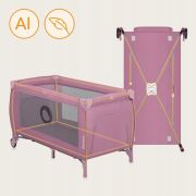  Patut pliant, Lionelo, Stefi Plus, Cu doua nivele, Cu intrare laterala cu fermoar, 2 roti, 120 x 60 cm, Conform cu standardul european de securitate EN 716, Roz BYNLO-STEFI_PLUS_PINK_MAGNOLIA