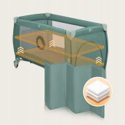  Patut pliant, Lionelo, Stefi Plus, Cu doua nivele, Cu intrare laterala cu fermoar, 2 roti, 120 x 60 cm, Conform cu standardul european de securitate EN 716, Verde Olive BYNLO-STEFI_PLUS_GREEN_OLIVE
