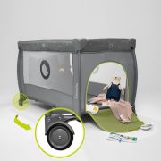  Patut pliant, Lionelo, Stefi Plus, Cu doua nivele, Cu intrare laterala cu fermoar, 2 roti, 120 x 60 cm, Conform cu standardul european de securitate EN 716, Verde Olive BYNLO-STEFI_PLUS_GREEN_OLIVE