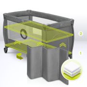  Patut pliant, Lionelo, Stefi Plus, Cu doua nivele, Cu intrare laterala cu fermoar, 2 roti, 120 x 60 cm, Conform cu standardul european de securitate EN 716, Verde Olive BYNLO-STEFI_PLUS_GREEN_OLIVE