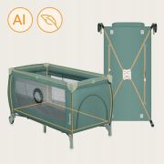  Patut pliant, Lionelo, Stefi Plus, Cu doua nivele, Cu intrare laterala cu fermoar, 2 roti, 120 x 60 cm, Conform cu standardul european de securitate EN 716, Verde Olive BYNLO-STEFI_PLUS_GREEN_OLIVE