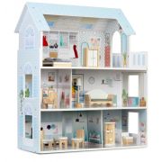 Casuta de papusi din lemn cu 3 etaje, mobilier inclus, 60 x 24 x 70 cm, ricokids rk-878 - albastru deschis edeedi787801