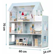 Casuta de papusi din lemn cu 3 etaje, mobilier inclus, 60 x 24 x 70 cm, ricokids rk-878 - albastru deschis edeedi787801