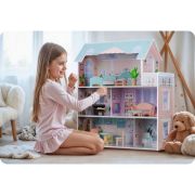 Casuta de papusi din lemn cu 3 etaje, mobilier inclus, 60 x 24 x 70 cm, ricokids rk-878 - roz edeedi787800