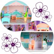 Casuta de papusi din lemn cu 3 etaje, mobilier inclus, 60 x 24 x 70 cm, ricokids rk-878 - roz edeedi787800