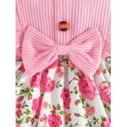 Rochita roz pentru fetite cu imprimeu floral si bentita asortata mdtu107-de