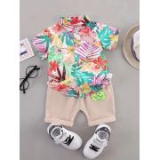 Set tropical de vara pentru baieti – camasa colorata si pantaloni bej mdtu135-r2