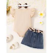 Set body crem cu inscriptie si fustita denim pentru fetite mbtu123-r2