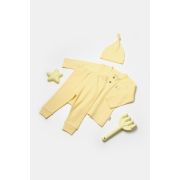 Set 3 piese:bluza, pantaloni si caciulita Bamboo, galben, BabyCosy, 50% bumbac+50%bambus (Marime: 6-9 luni) JEMBC-CSYB9002-6