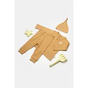 Set 3 piese:bluza, pantaloni si caciulita Bamboo, maro, BabyCosy, 50% bumbac+50%bambus (Marime: 3-6 Luni) JEMBC-CSYB9003-3