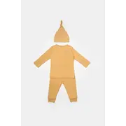 Set 3 piese:bluza, pantaloni si caciulita Bamboo, maro, BabyCosy, 50% bumbac+50%bambus (Marime: 3-6 Luni) JEMBC-CSYB9003-3