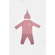 Set 3 piese:bluza, pantaloni si caciulita Bamboo, roz inchis, BabyCosy, 50% bumbac+50%bambus (Marime: 9-12 luni) JEMBC-CSYB9000-9