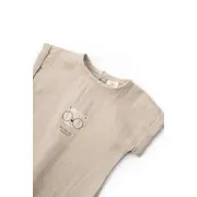 Set tricou maro cu pantaloni scurti TeddyBear, 100% bumbac organic, BabyCosy (Marime: 18-24 Luni) JEMBC-CSYM7103-18