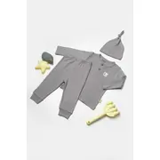 Set 3 piese:bluza, pantaloni si caciulita Bamboo, gri, BabyCosy, 50% bumbac+50%bambus (Marime: 18-24 Luni) JEMBC-CSYB9005-18