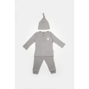 Set 3 piese:bluza, pantaloni si caciulita Bamboo, gri, BabyCosy, 50% bumbac+50%bambus (Marime: 18-24 Luni) JEMBC-CSYB9005-18