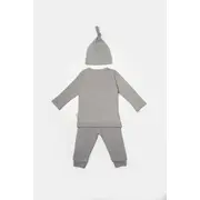 Set 3 piese:bluza, pantaloni si caciulita Bamboo, gri, BabyCosy, 50% bumbac+50%bambus (Marime: 18-24 Luni) JEMBC-CSYB9005-18