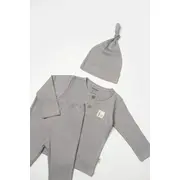 Set 3 piese:bluza, pantaloni si caciulita Bamboo, gri, BabyCosy, 50% bumbac+50%bambus (Marime: 18-24 Luni) JEMBC-CSYB9005-18