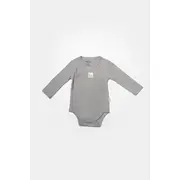Set 4 piese:body, pantaloni, baveta si caciulita Bamboo, gri, BabyCosy, 50% bumbac+50%bambus (Marime: 6-9 luni) JEMBC-CSYB9011-6