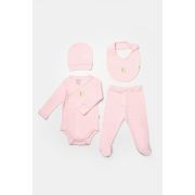 Set 4 piese:body, pantaloni, baveta si caciulita Bamboo, roz, BabyCosy, 50% bumbac+50%bambus (Marime: 6-9 luni) JEMBC-CSYB9007-6