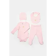 Set 4 piese:body, pantaloni, baveta si caciulita Bamboo, roz, BabyCosy, 50% bumbac+50%bambus (Marime: 6-9 luni) JEMBC-CSYB9007-6