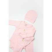 Set 4 piese:body, pantaloni, baveta si caciulita Bamboo, roz, BabyCosy, 50% bumbac+50%bambus (Marime: 6-9 luni) JEMBC-CSYB9007-6