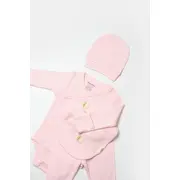 Set 4 piese:body, pantaloni, baveta si caciulita Bamboo, roz, BabyCosy, 50% bumbac+50%bambus (Marime: 6-9 luni) JEMBC-CSYB9007-6