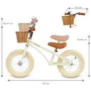 Bicicleta De Echilibru Fara Pedale Pentru Copii, Reglabila, Roti De 12  , Sonerie Si Cos, 3 Ani+, Retro Classy Cream, Kidwell Pjbrobicla01a0