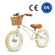 Bicicleta De Echilibru Fara Pedale Pentru Copii, Reglabila, Roti De 12  , Sonerie Si Cos, 3 Ani+, Retro Classy Cream, Kidwell Pjbrobicla01a0