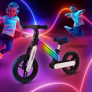 Bicicleta De Echilibru Fara Pedale Pentru Copii, Sa Reglabila, Cu Lumini Led, Roti Eva, 2 Ani+, Suno Black White, Kidwell Pjbrobisun02a0