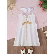 Rochita alba eleganta pentru fetite si bentita asortata mbtu127-r2