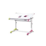 Set birou ergonomic HM Collorido, inaltime reglabila, unghi inclinare ajustabil, MDF, alb si scaun birou HM Kitty, piele ecologica, Mecanism de balans, 80 Kg, roz DRM10544