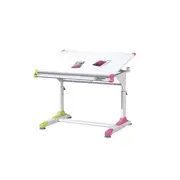 Set birou ergonomic hm collorido, inaltime reglabila, unghi inclinare ajustabil, mdf, alb si scaun birou hm kitty, piele ecologica, mecanism de balans, 80 kg, roz drm10544