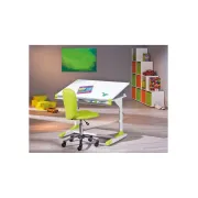 Set birou ergonomic HM Collorido, inaltime reglabila, unghi inclinare ajustabil, MDF, alb si scaun birou HM Kitty, piele ecologica, Mecanism de balans, 80 Kg, roz DRM10544