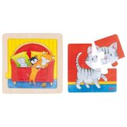 Puzzle Educativ Lemn 2 in 1 Copii 1 an+ Set 4 Buc Animalute   Carboysafety CBKCBK-57327